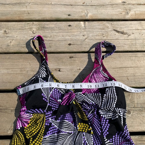 💙 Upstream Black & Multicolor Leaf Print Tankini Top - Size 14 - Picture 5 of 8